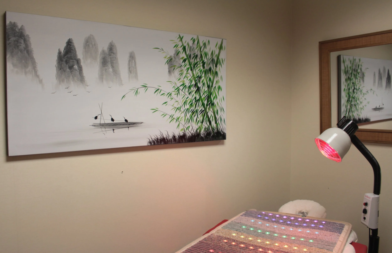 Acupuncture Xperts clinic interior detail showing East-West design elements
